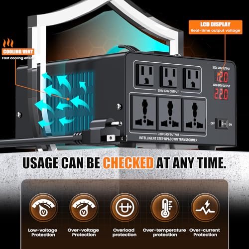 VIOPUMPO - 1000W Voltage Converter Transformer Step Up 110V/120V to220V/240V or Step Down 220V to 110V AC Power Converte